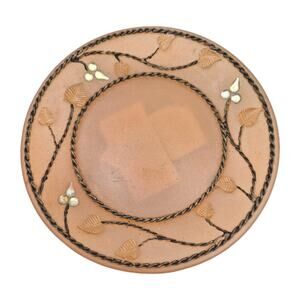 Resin Passion Pillar Candle Plate Peach Nectar 3D Leaves 5.5"